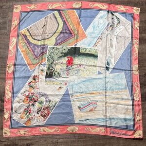 Vintage Ralph Lauren Coastal Theme Multicolor Silk Scarf